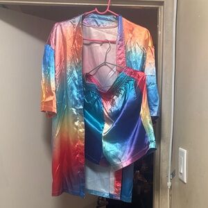 Vibrant Multicolor Satin Lounge Set